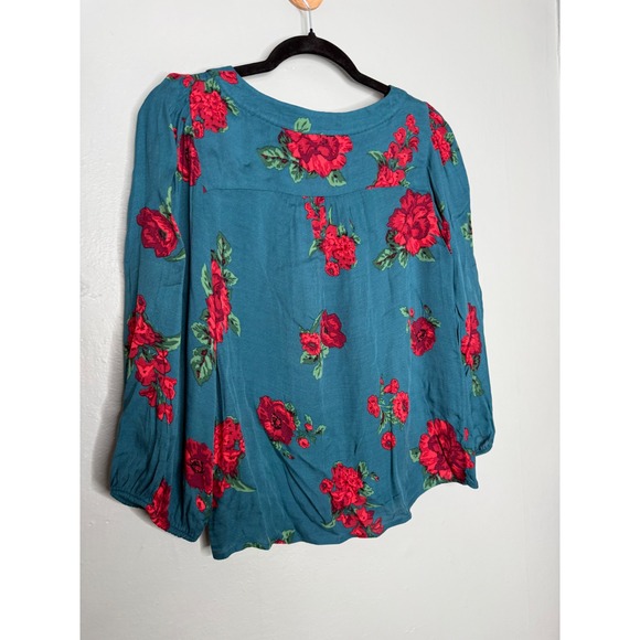 Anthropologie Maeve Kalas teal henley floral woven blouse - Picture 10 of 10